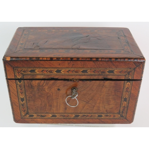 41 - An inlaid Victorian glove box, an inlaid Georgian tea caddy and an early 19th Century oak tea caddy.... 