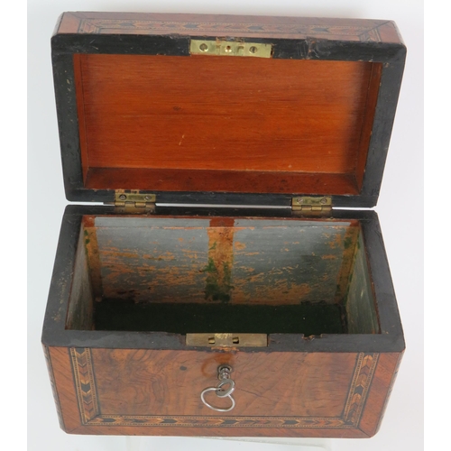 41 - An inlaid Victorian glove box, an inlaid Georgian tea caddy and an early 19th Century oak tea caddy.... 