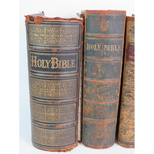 46 - Two large 19th Century leather bound family bibles, a leather bound copy of Bunyan's Pilgrims Progre... 