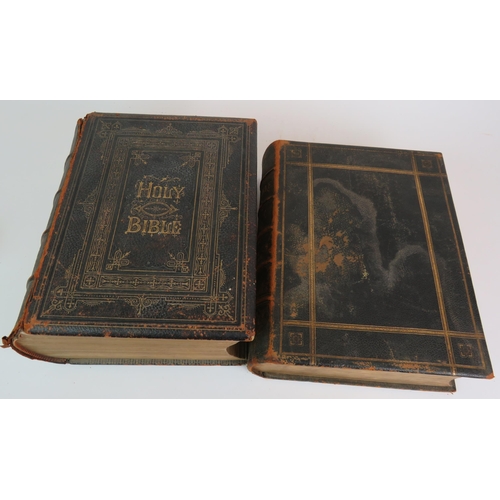 46 - Two large 19th Century leather bound family bibles, a leather bound copy of Bunyan's Pilgrims Progre... 