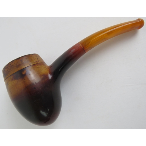 49 - An antique stubby Meerschaum tobacco pipe with amber type mouthpiece and beautifully aged bowl. Hing... 