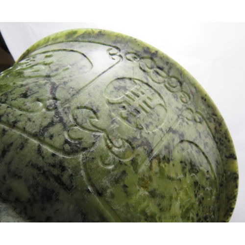 5 - A large Chinese carved spinach Jade bowl, 27cm in diameter, 12cm tall. Very finely carved to a thick... 