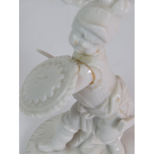 65 - A collection of ten German Nymphenburg white porcelain figures including three horse back huntsman, ... 