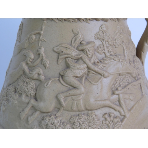 71 - A relief moulded Stoneware relief jug depicting Robert Burns' Tale of Tam O'Shanter incised to base.... 