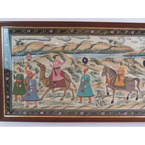 75 - A hand painted Indian Mughal style fabric processional picture of good size. Size: 151cm x 45cm. Con... 