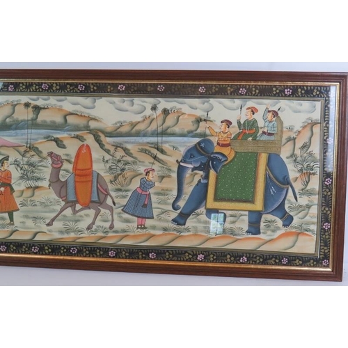 75 - A hand painted Indian Mughal style fabric processional picture of good size. Size: 151cm x 45cm. Con... 