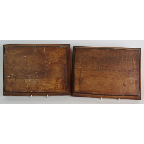 78 - A pair of vintage folk art carved oak style composite panels with deep relief scenes of fisher folk ... 