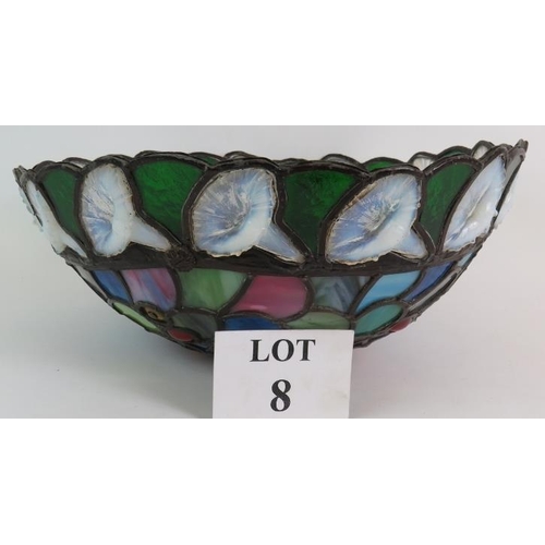 8 - A fine quality 20th Century Tiffany style plafonnier with multicoloured stained glass panels and a f... 