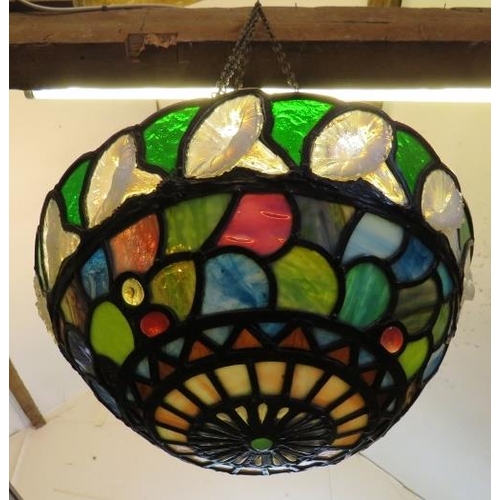 8 - A fine quality 20th Century Tiffany style plafonnier with multicoloured stained glass panels and a f... 