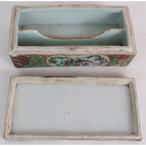 89 - A 19th Century Canton Chinese porcelain pen box and cover decorated in the famille rose style with b... 