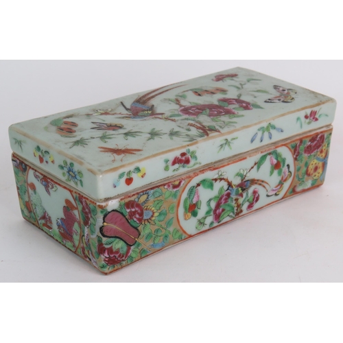 89 - A 19th Century Canton Chinese porcelain pen box and cover decorated in the famille rose style with b... 