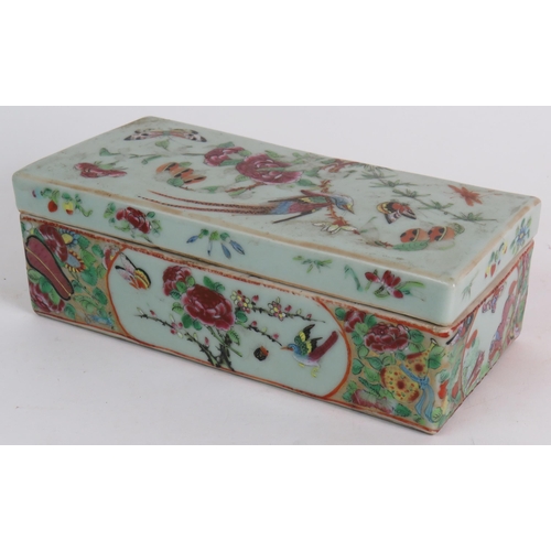 89 - A 19th Century Canton Chinese porcelain pen box and cover decorated in the famille rose style with b... 