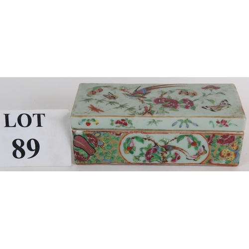 89 - A 19th Century Canton Chinese porcelain pen box and cover decorated in the famille rose style with b... 