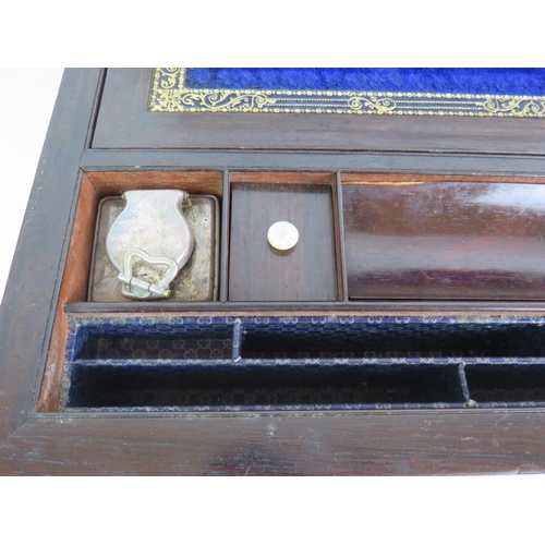 92 - A 19th Century inlaid rosewood writing slope with mother of pearl and abalone shell escutcheon and c... 