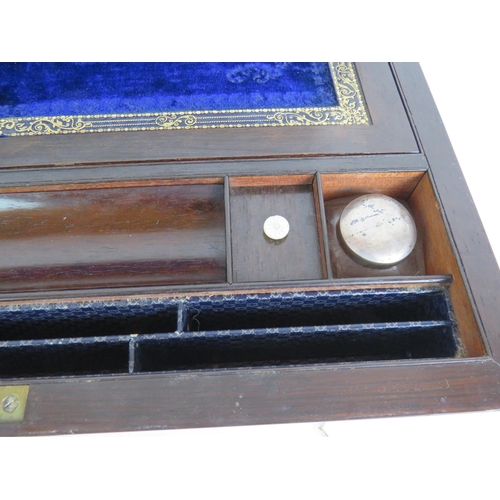 92 - A 19th Century inlaid rosewood writing slope with mother of pearl and abalone shell escutcheon and c... 