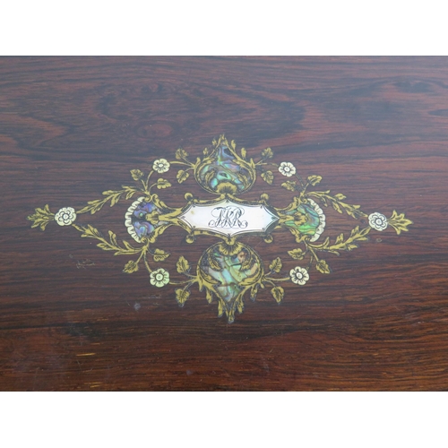 92 - A 19th Century inlaid rosewood writing slope with mother of pearl and abalone shell escutcheon and c... 