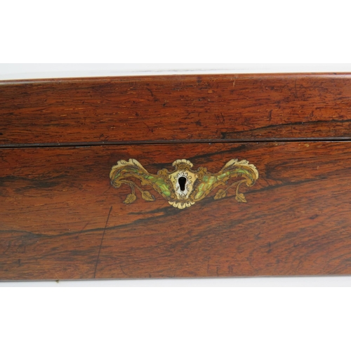 92 - A 19th Century inlaid rosewood writing slope with mother of pearl and abalone shell escutcheon and c... 