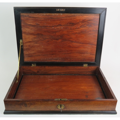 93 - An early 19th Century walnut and ebony lace box with ebony and ivory inlay decoration, with key. 54c... 