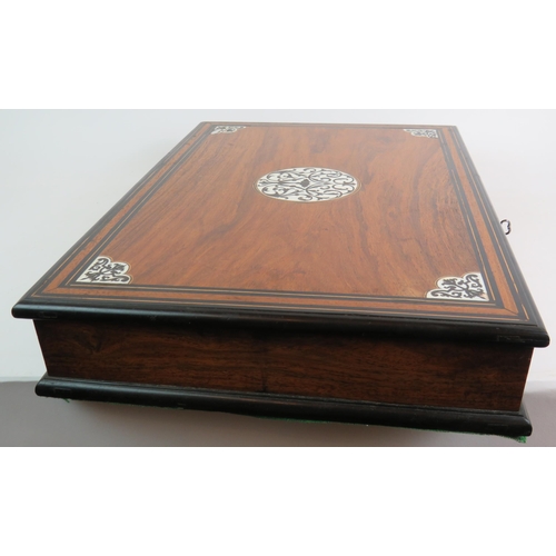 93 - An early 19th Century walnut and ebony lace box with ebony and ivory inlay decoration, with key. 54c... 