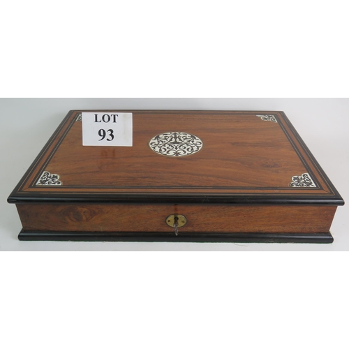 93 - An early 19th Century walnut and ebony lace box with ebony and ivory inlay decoration, with key. 54c... 