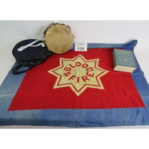 100 - A 1937 Salvation Army 'The Enthusiasts' flag 90cm x 68cm, a vintage 1970s Tambourine with case and a... 