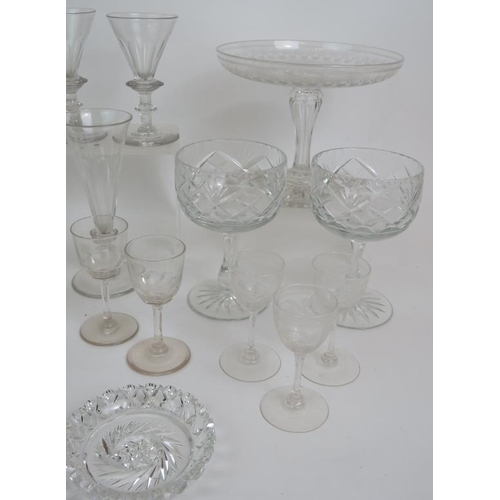 115 - A selection of early 19th to early 20th Century drinking glasses and glassware including two hollow ... 