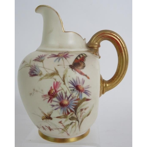 18 - A Royal Worcester blush ivory jug with flower and butterfly decoration reg No 29115, circa 1885. Ind... 