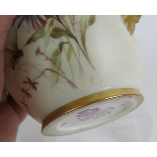 18 - A Royal Worcester blush ivory jug with flower and butterfly decoration reg No 29115, circa 1885. Ind... 