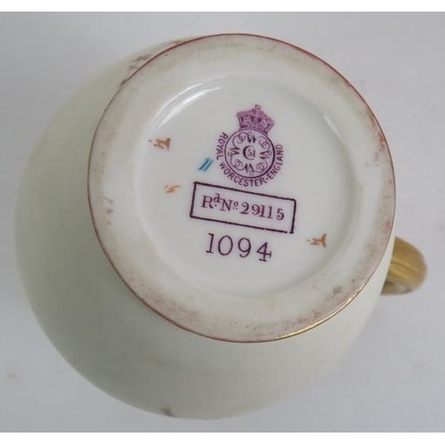 18 - A Royal Worcester blush ivory jug with flower and butterfly decoration reg No 29115, circa 1885. Ind... 