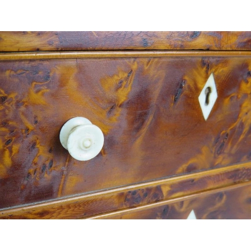 5 - A 19th Century apprentice cabinet of 5 drawers with bird's eye maple veneer finish and turned bone h... 