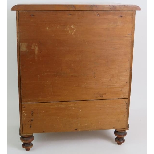 5 - A 19th Century apprentice cabinet of 5 drawers with bird's eye maple veneer finish and turned bone h... 