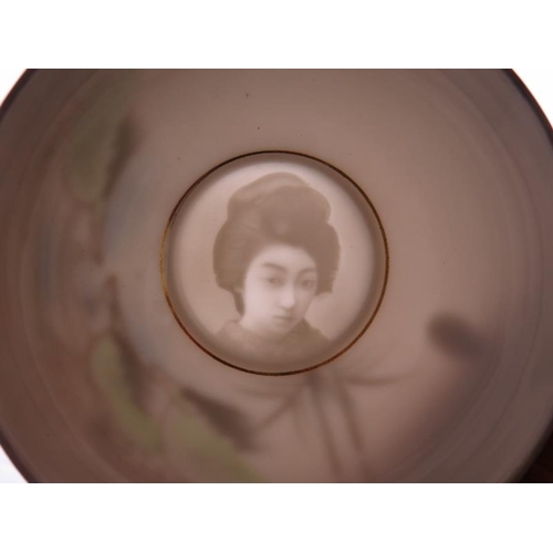 63 - A mid 20th Century  Japanese Kutani part tea set comprising 16 pieces including two Geisha lithophan... 