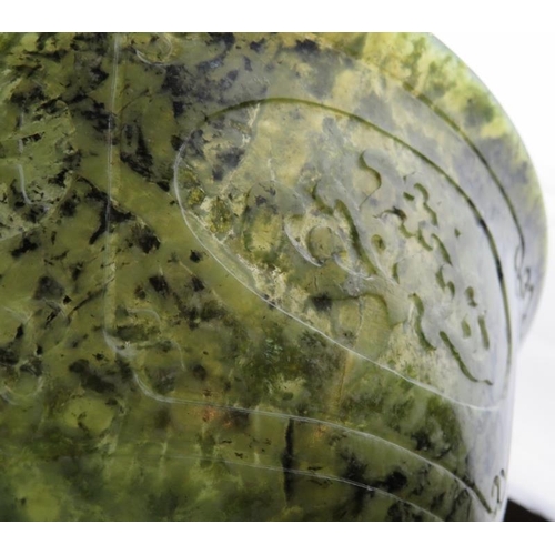 7 - A large Chinese carved spinach Jade bowl, 27cm in diameter, 12cm tall. Very finely carved to a thick... 