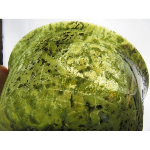 7 - A large Chinese carved spinach Jade bowl, 27cm in diameter, 12cm tall. Very finely carved to a thick... 