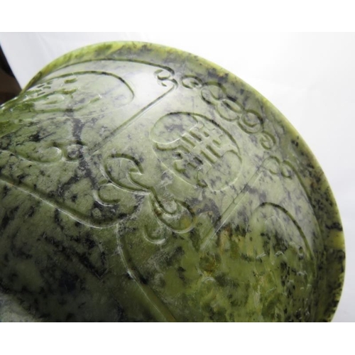 7 - A large Chinese carved spinach Jade bowl, 27cm in diameter, 12cm tall. Very finely carved to a thick... 