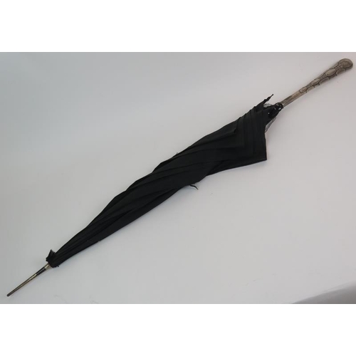 70 - An Art Nouveau continental silver handled umbrella/parasol c1920s with continental 800 marks. Overal... 