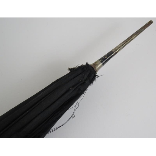 70 - An Art Nouveau continental silver handled umbrella/parasol c1920s with continental 800 marks. Overal... 