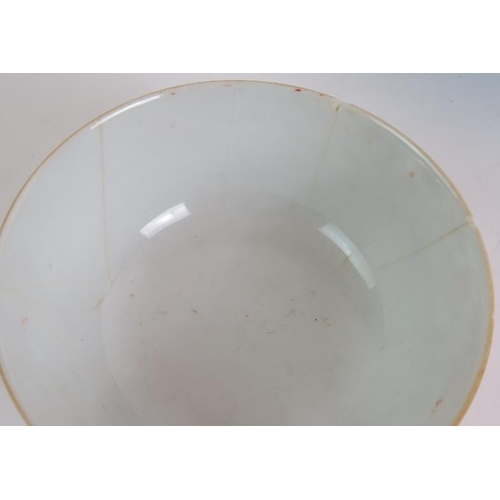 85 - Two antique Chinese porcelain hand decorated dishes both marked to base, plus a blue studio glass bo... 