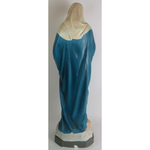 96 - A large vintage plaster figure of the Madonna and child painted in polychrome colours. Height 81cm. ... 