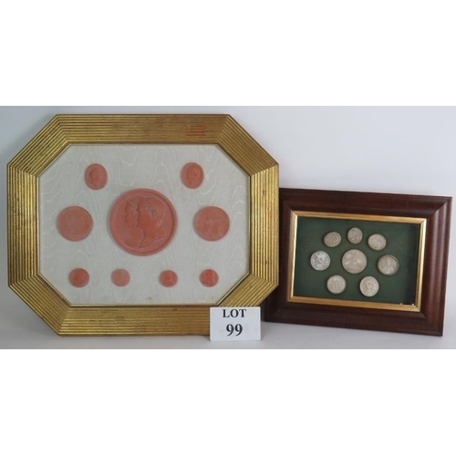 99 - A framed set of eight Grand Tour plaster intaglios plus a similar set of Composite Intaglios. Larges... 