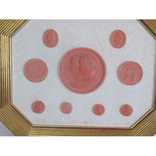 99 - A framed set of eight Grand Tour plaster intaglios plus a similar set of Composite Intaglios. Larges... 