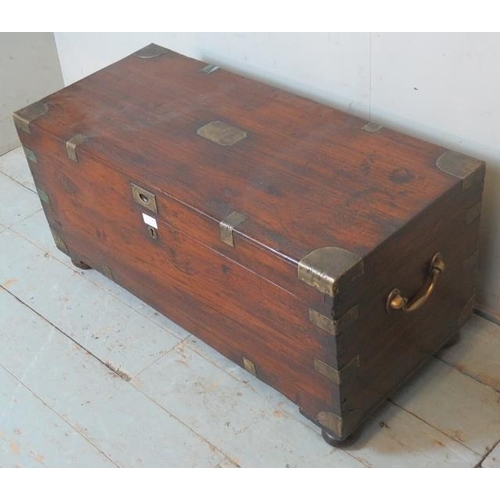 724 - A 19th century oak brass bound campaign chest with internal candle holder box, raised on bun feet.
4... 