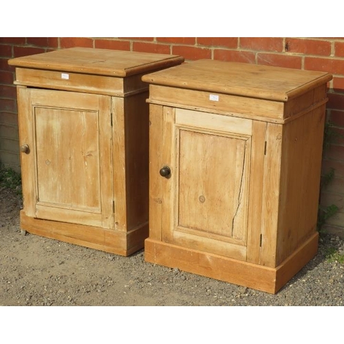 734 - A near pair of antique stripped pine side cabinets, both with fitted internal shelf.