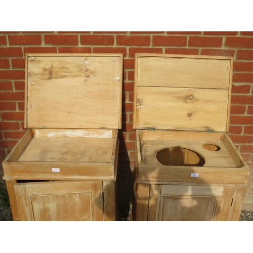 734 - A near pair of antique stripped pine side cabinets, both with fitted internal shelf.
