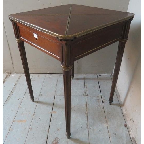 757 - An Edwardian Regency revival 'plum pudding' mahogany envelope 'whist' table with gilt metal mounts, ... 