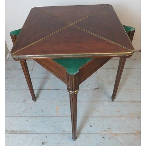 757 - An Edwardian Regency revival 'plum pudding' mahogany envelope 'whist' table with gilt metal mounts, ... 