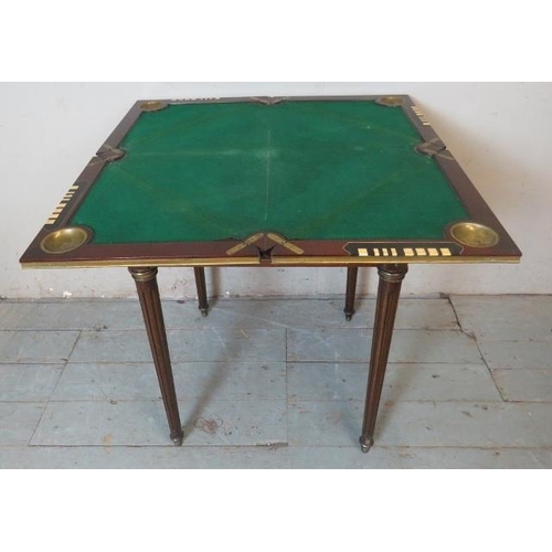 757 - An Edwardian Regency revival 'plum pudding' mahogany envelope 'whist' table with gilt metal mounts, ... 