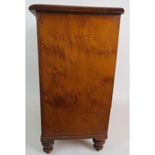 5 - A 19th Century apprentice cabinet of 5 drawers with bird's eye maple veneer finish and turned bone h... 