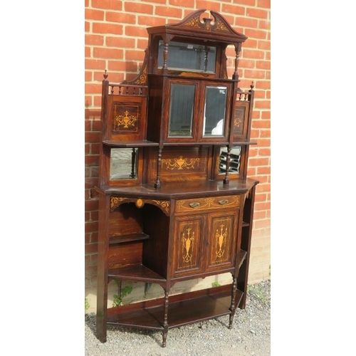 746 - An Edwardian rosewood marquetry inlaid side cabinet with bevelled mirror panels, single drawer and t... 