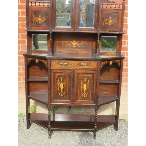 746 - An Edwardian rosewood marquetry inlaid side cabinet with bevelled mirror panels, single drawer and t... 